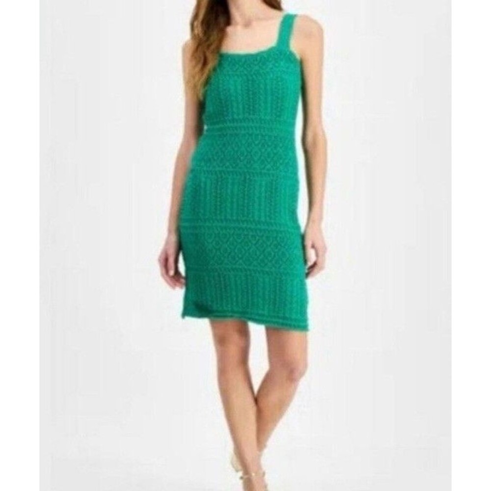 Taylor Women’s   Crochet Dress Green Embroidered Midi Cotton Blend Sz M